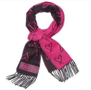 Victoria's Secret Winter Angel Collection Scarf Black & Pink Hearted - Brand New